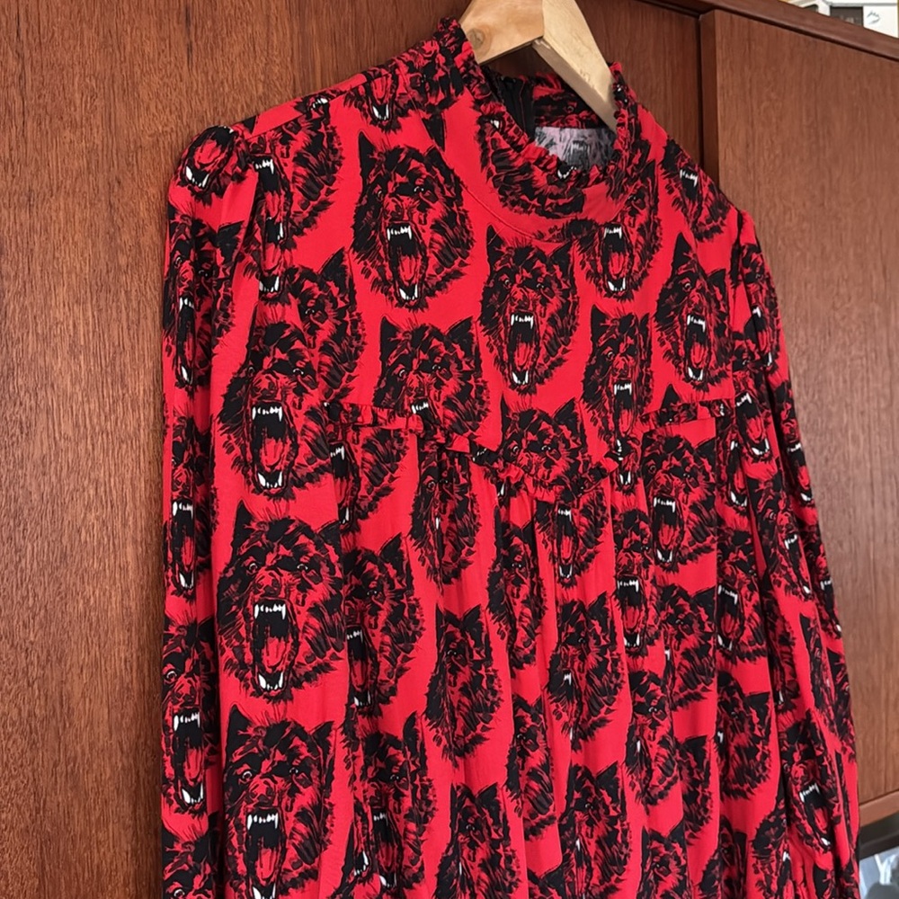 Nooworks Stevie Red and Black Wolverines Print Dress. Size Large. - Picture 3 of 10